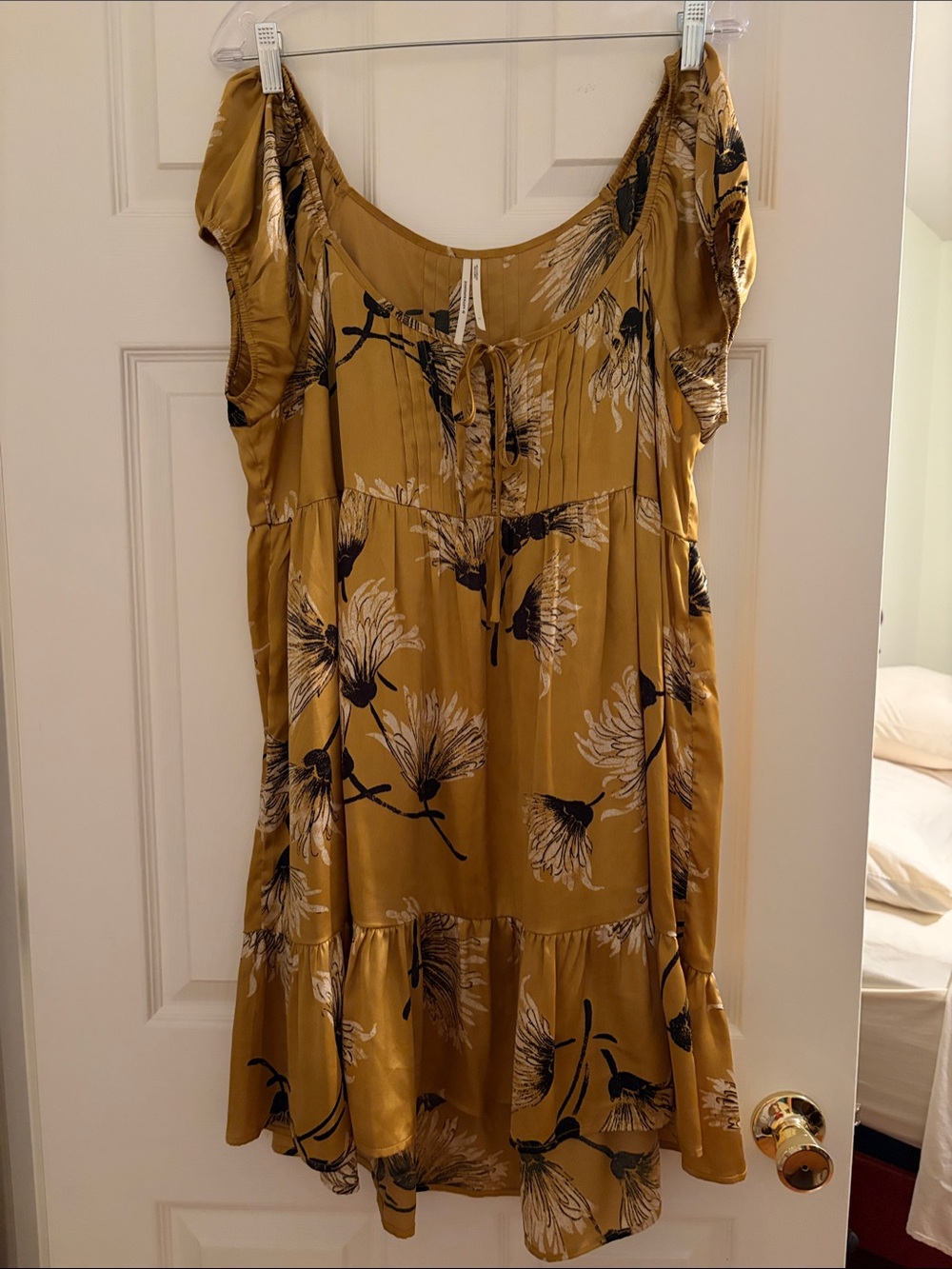 Anthropologie Mustard Floral Scoop-Neck Dress